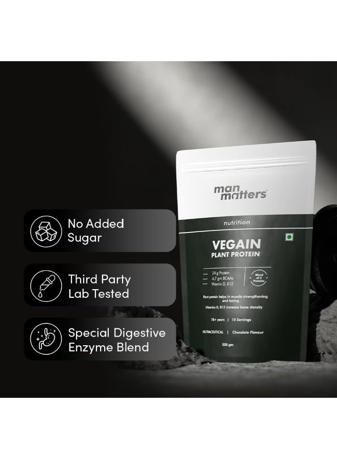 Man Matters VEGAIN Plant Protein Powder for Men | 100% Vegetarian | Made with Pea, Brown Rice, Moong Bean and Whole Algae | Gluten Free, Dairy Free & Soy Free | 500 grams - Image 2